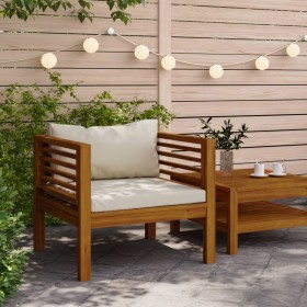 Silla de jardín y cojines blanco crema madera maciza de