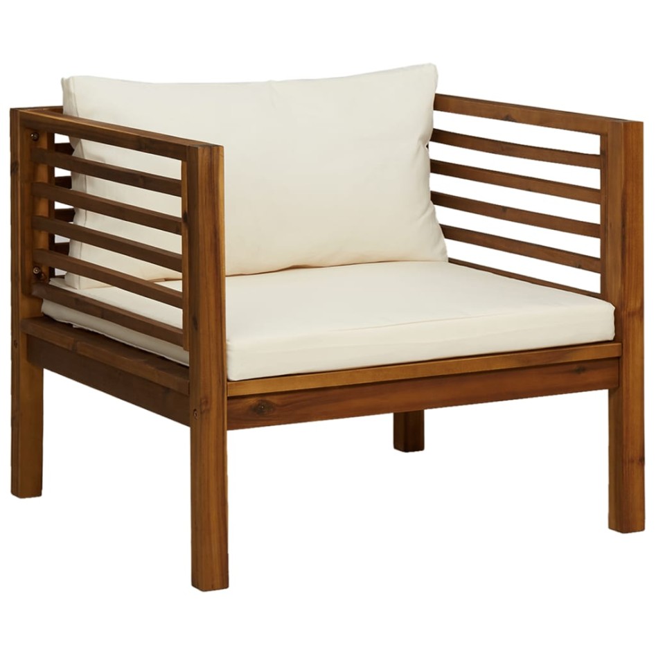 Silla de jardín y cojines blanco crema madera maciza de