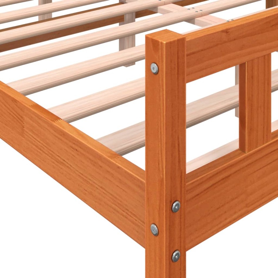 Estructura cama con cabecero madera pino marrón cera 150x200