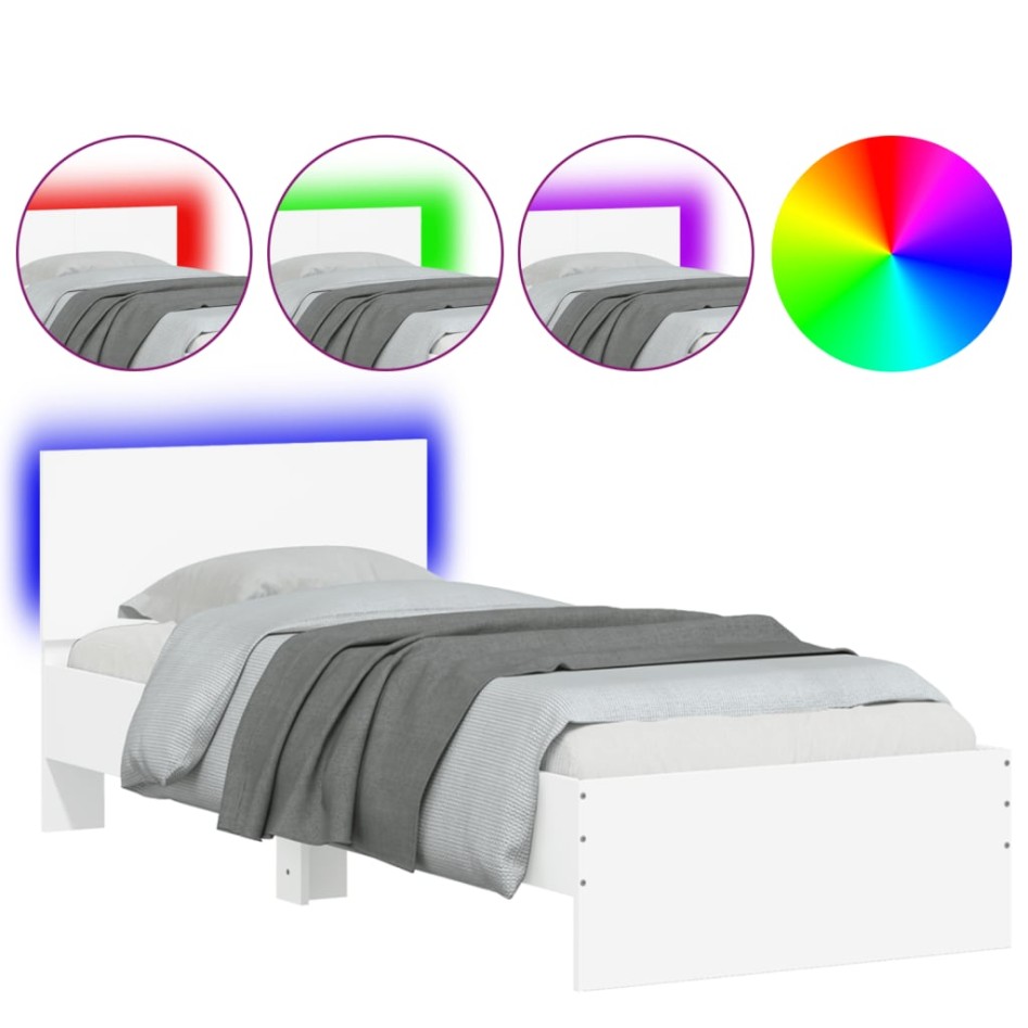 Estructura de cama con cabecero y luces LED blanco 90x190