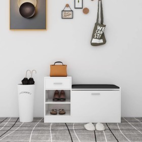 Banco zapatero madera de ingeniería blanco brillo 94,5x31x57