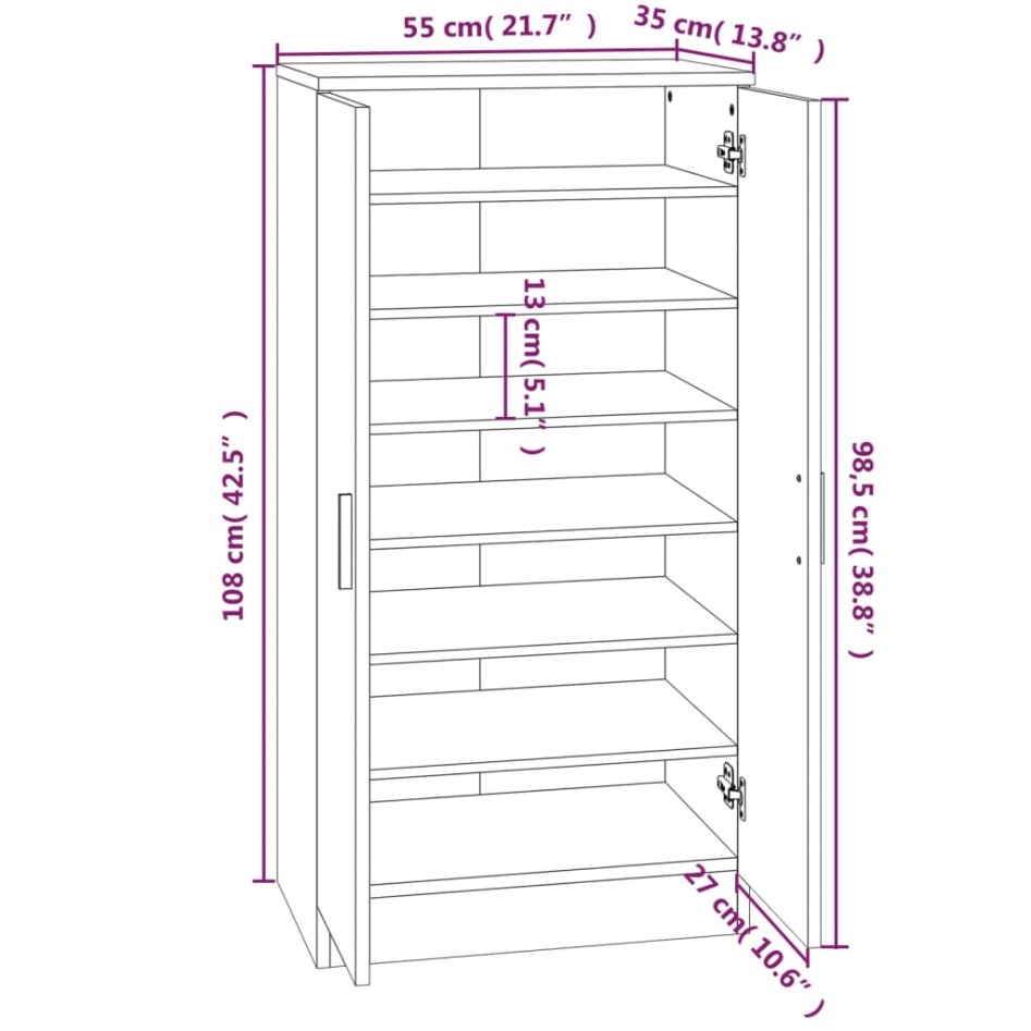 Mueble zapatero madera contrachapada roble marrón 55x35x108