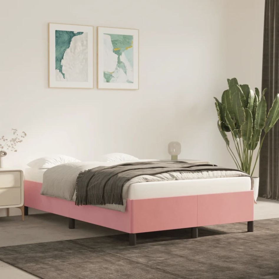 Estructura de cama sin colchón terciopelo rosa 120x200