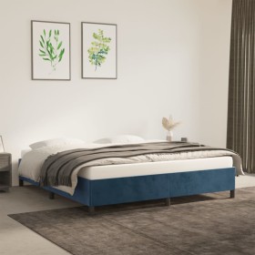 Estructura de cama sin colchón terciopelo azul oscuro