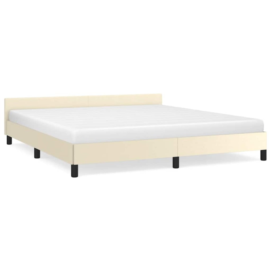 Estructura de cama con cabecero sin colchón crema 160x200