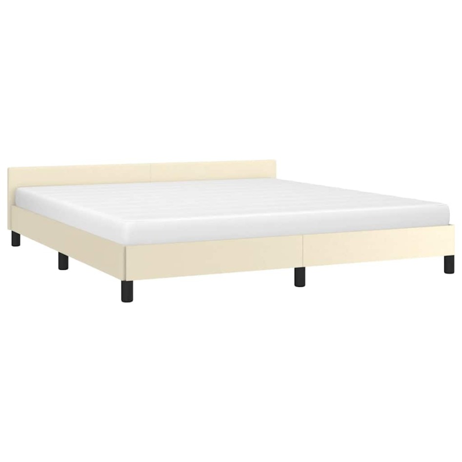 Estructura de cama con cabecero sin colchón crema 160x200