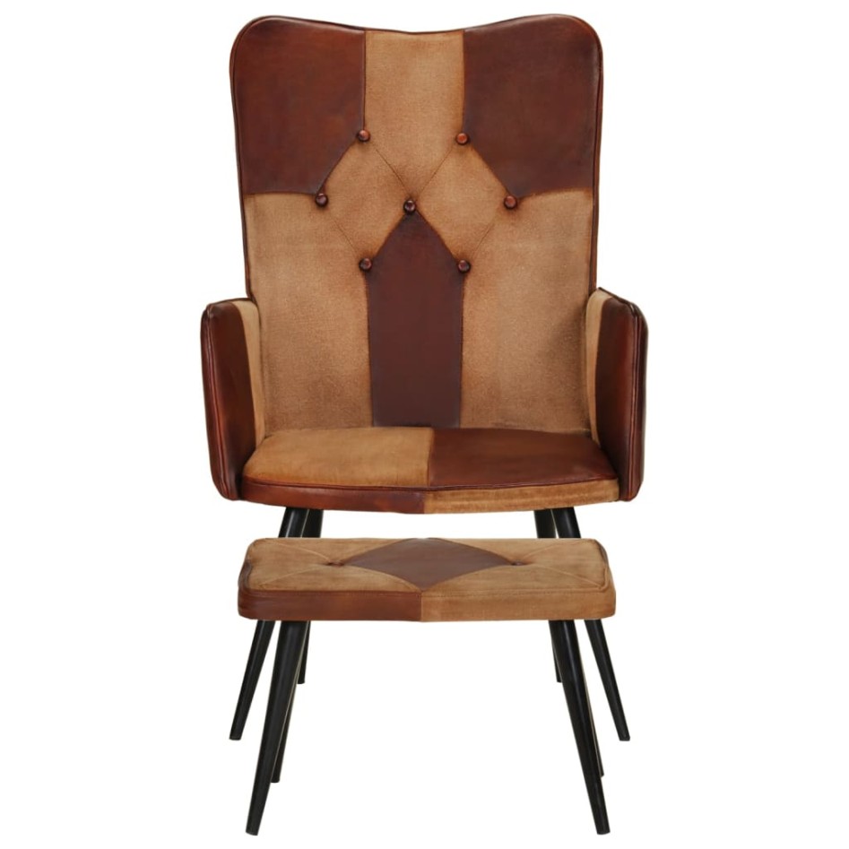 Sillón con reposapiés cuero auténtico y lona