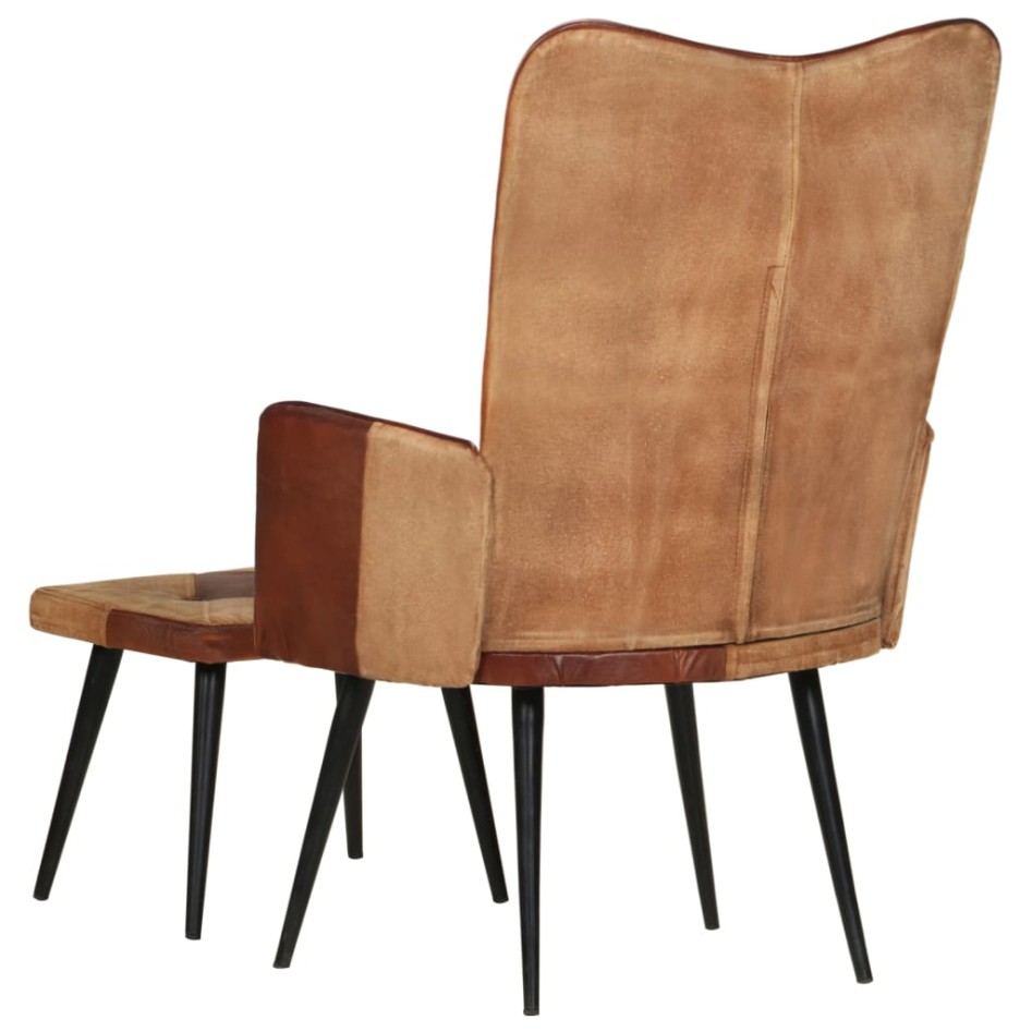Sillón con reposapiés cuero auténtico y lona