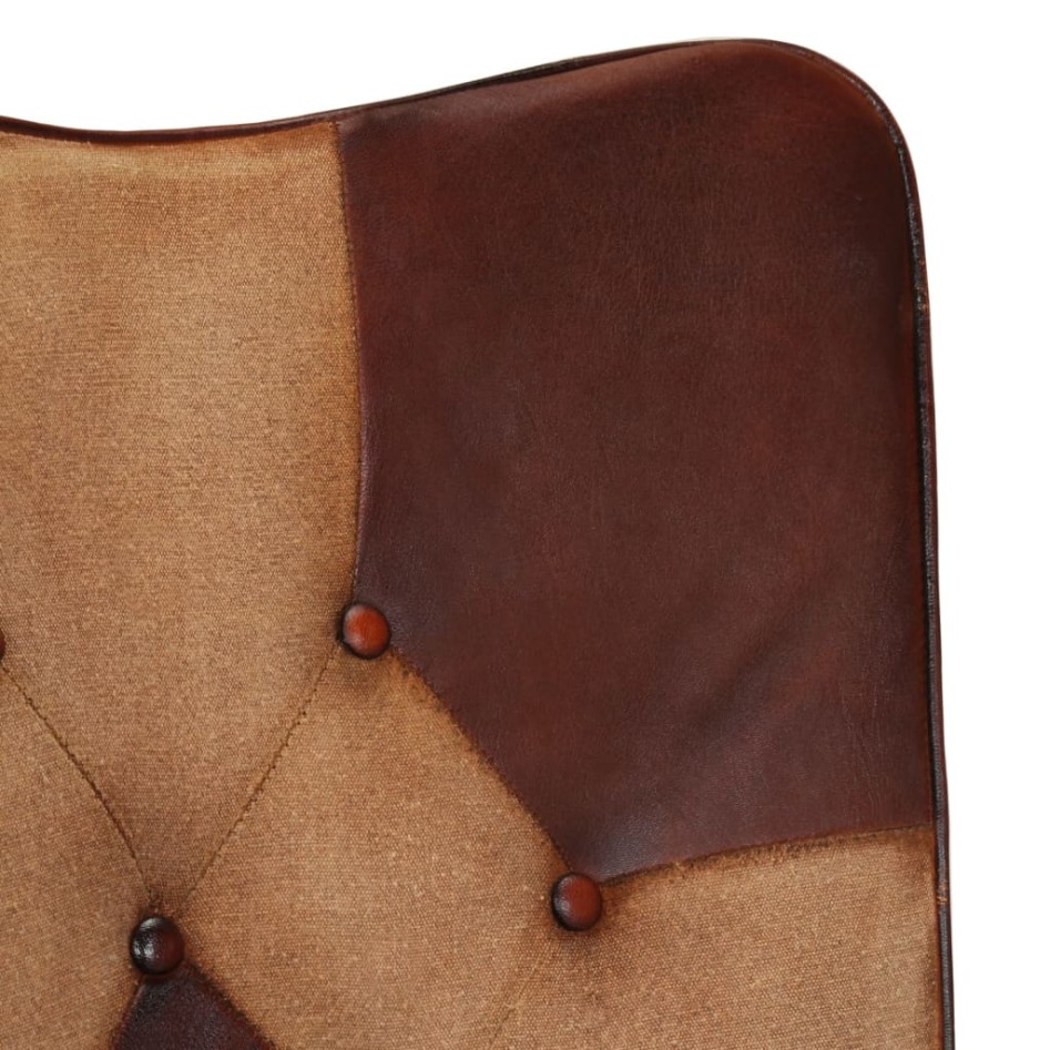 Sillón con reposapiés cuero auténtico y lona
