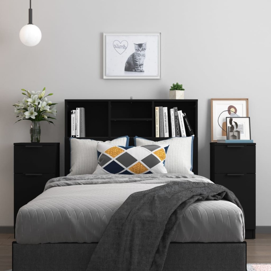 Aparador de madera contrachapada negro 30x30x70