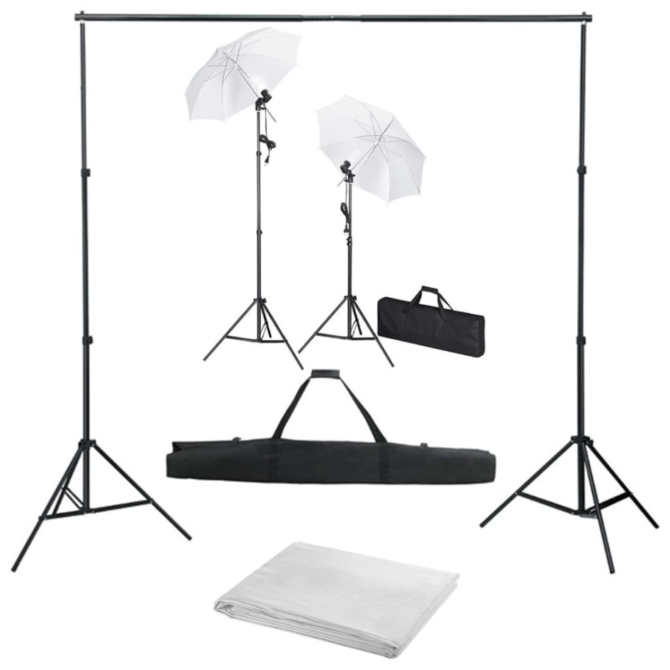 Kit estudio fotográfico con telón de fondo, lámparas y