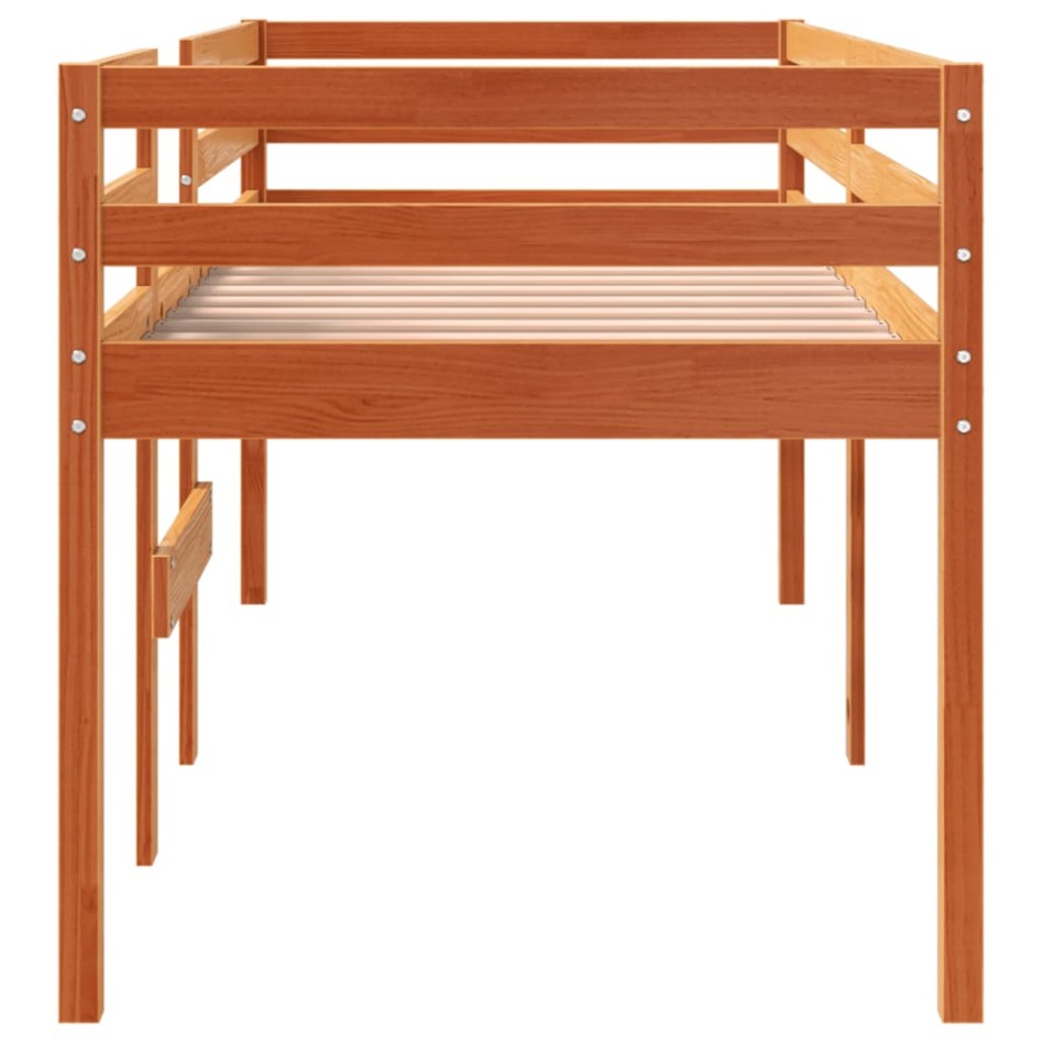 Cama alta madera maciza de pino marrón cera 90x200