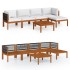 Muebles de jardín 6 pzas cojines crema madera maciza de