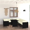 Set de muebles de jardín 9 pzas y cojines ratán sintético negro