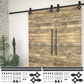 Kit de herrajes de puertas correderas acero negro 2 uds 183