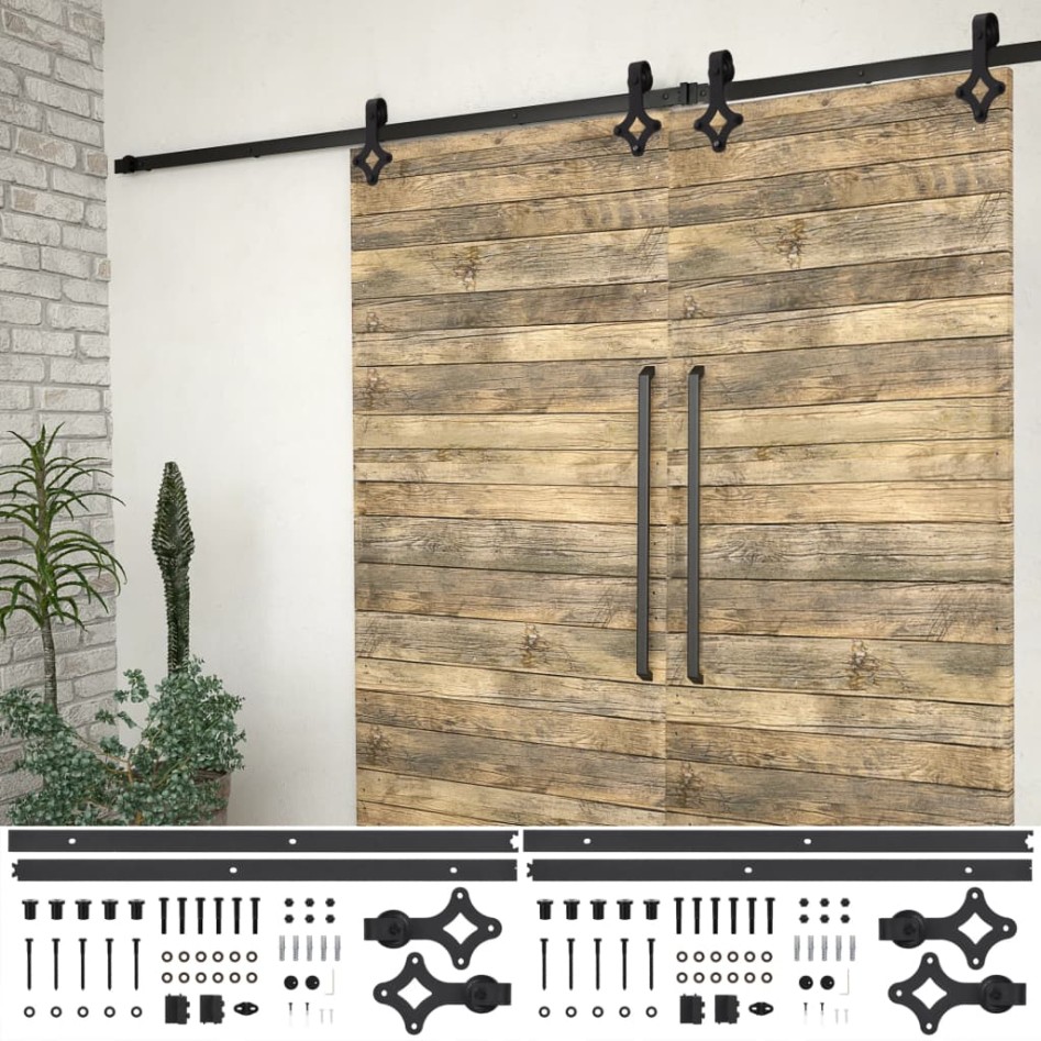 Kit de herrajes de puertas correderas acero negro 2 uds 183