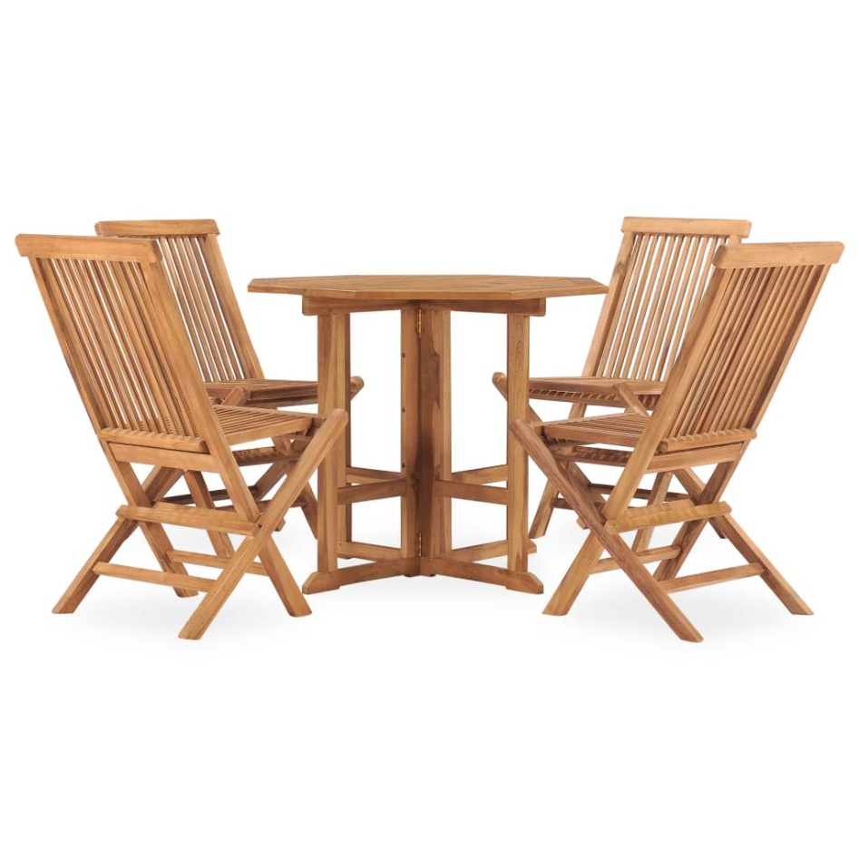 Set de comedor de jardín plegable 5 pzas madera maciza de