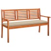 Banco de jardín 3 plazas madera maciza eucalipto y cojín 150 cm