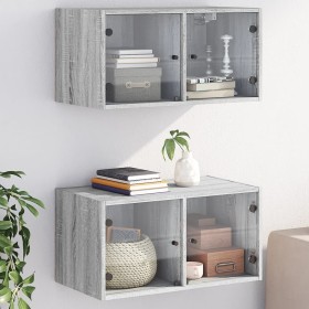 Mueble pared puertas de vidrio 2 uds gris Sonoma 68,5x37x35