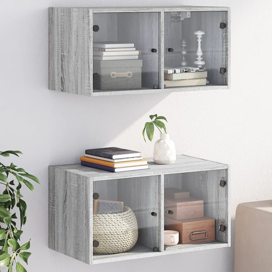Mueble pared puertas de vidrio 2 uds gris Sonoma 68,5x37x35