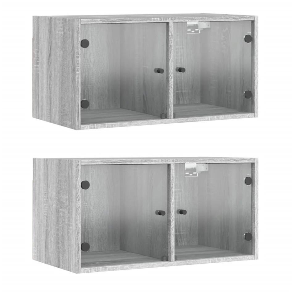 Mueble pared puertas de vidrio 2 uds gris Sonoma 68,5x37x35
