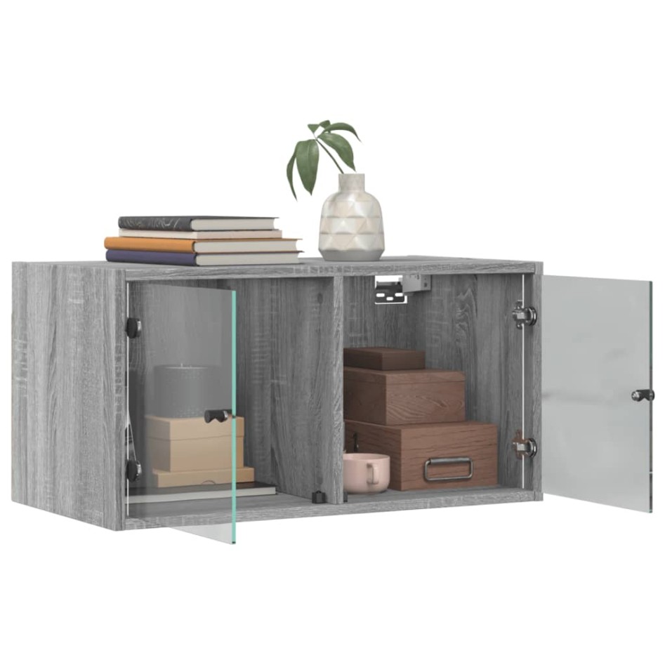 Mueble pared puertas de vidrio 2 uds gris Sonoma 68,5x37x35