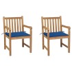 Sillas de jardín 2 uds madera de teca con cojines azul royal