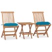 Set comedor de jardín plegable 3 piezas madera de teca cojines