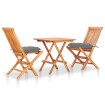 Set de bistró 3 pzas madera maciza de teca con cojines grises