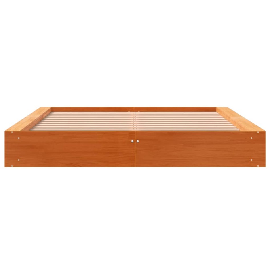 Estructura de cama madera maciza pino marrón cera 140x190