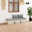 Muebles de jardín de palets 3 pzas y cojines madera de abeto