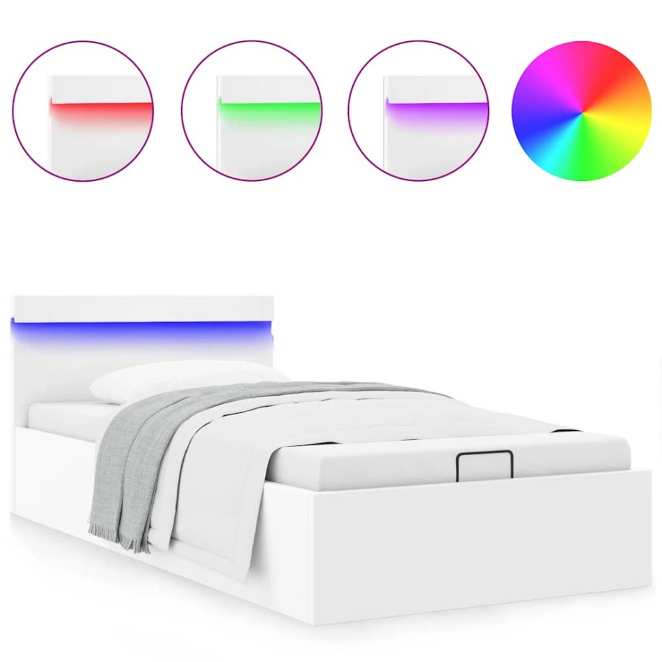Cama canapé hidráulica con LED sin colchón blanco 100x200