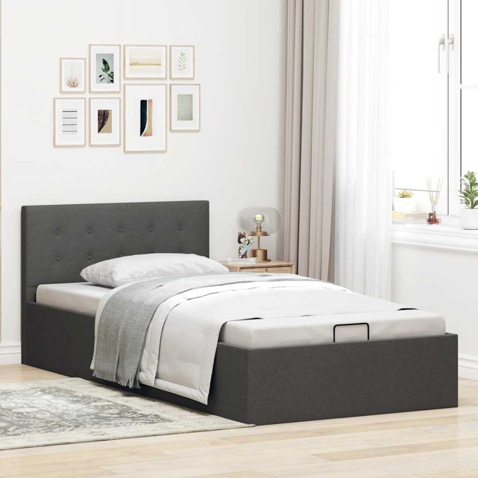 Cama canapé hidráulica de almacenaje sin colchón gris 90x200