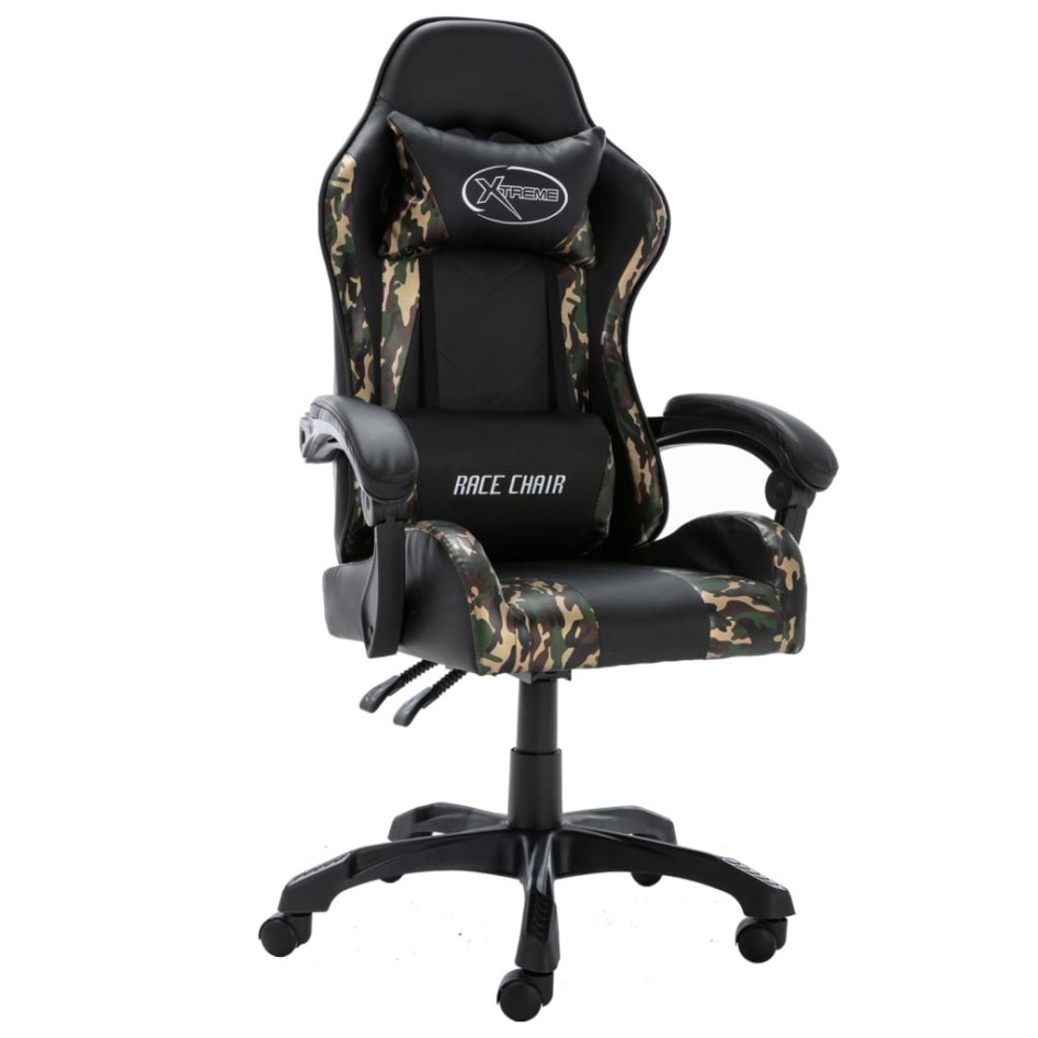 Silla gaming de cuero sintético negro y