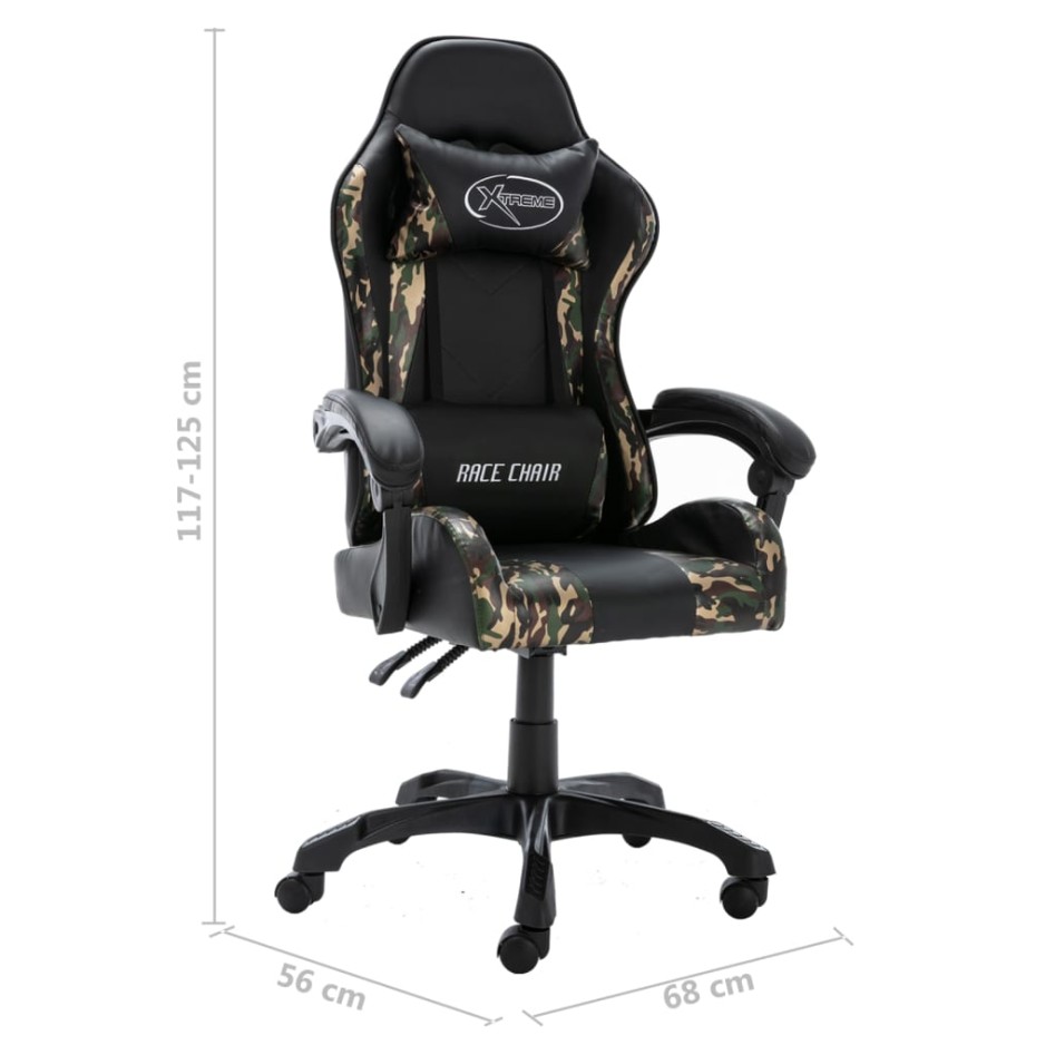 Silla gaming de cuero sintético negro y