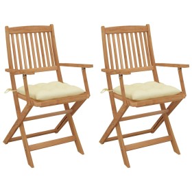 Sillas de jardín plegables 2 uds y cojines madera maciza