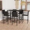Mesa y taburetes altos jardín y cojines 7 pzas ratán PE negro