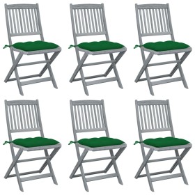 Sillas de jardín plegables 6 uds cojines madera maciza
