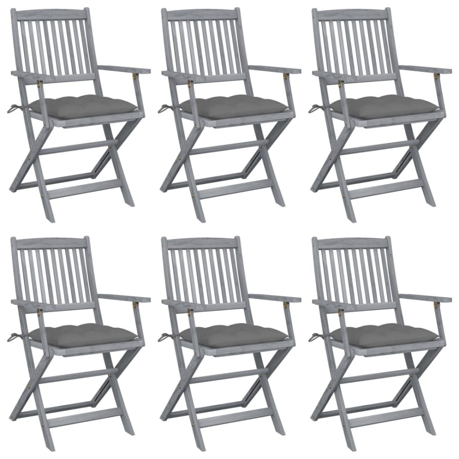 Sillas de jardín plegables 6 uds cojines madera maciza