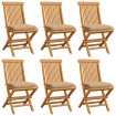 Sillas de jardín 6 uds con cojines beige madera de teca