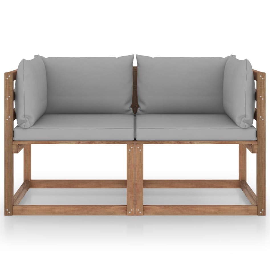 Sofá de jardín de palets de 2 plazas con cojines