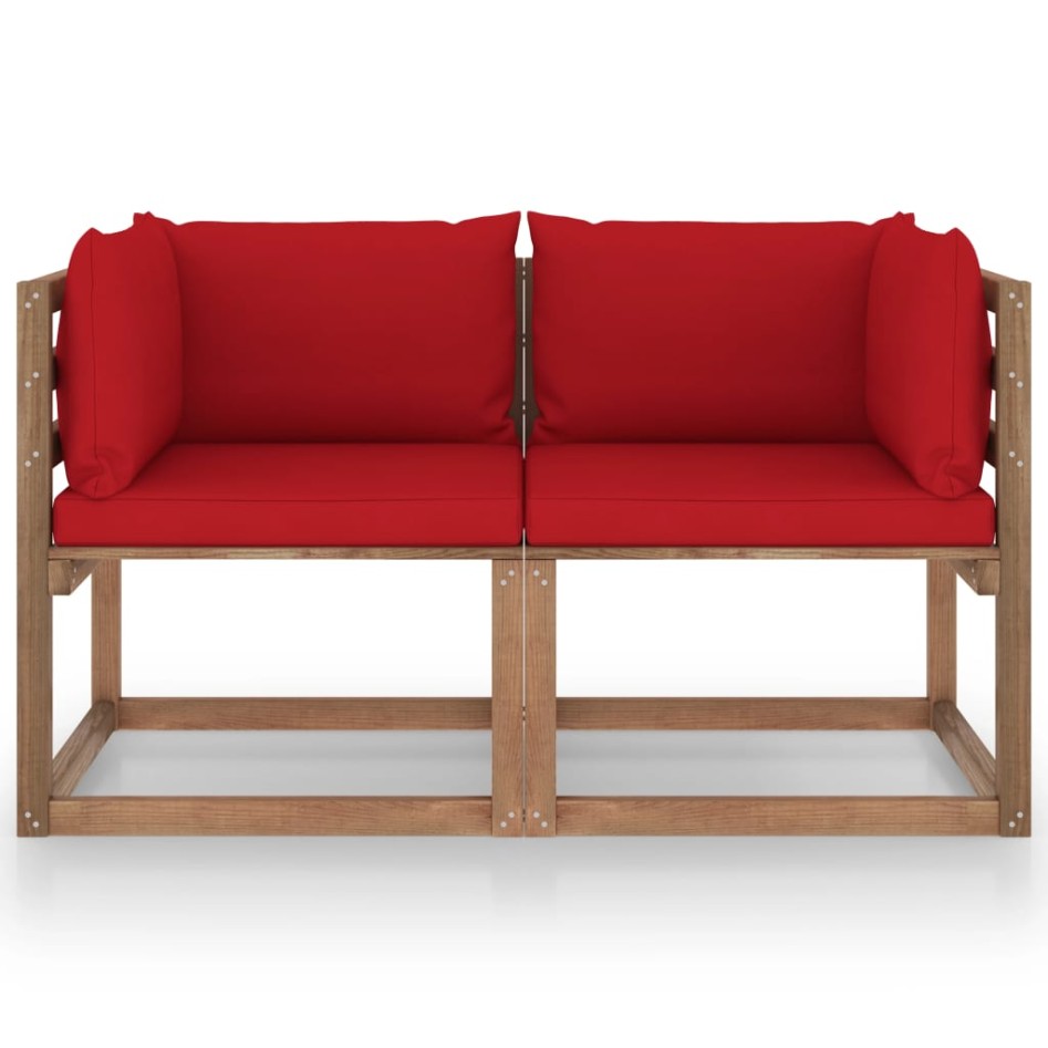 Sofá de jardín de palets de 2 plazas con cojines