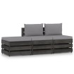 Muebles de jardín 3 piezas con cojines madera impregnada gris