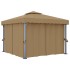 Cenador con cortina gris taupe aluminio 3x3