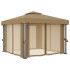 Cenador con cortina gris taupe aluminio 3x3