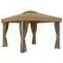 Cenador con cortina gris taupe aluminio 3x3