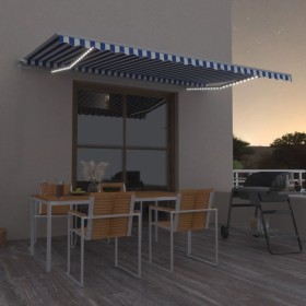 Toldo retráctil manual con LED azul y blanco 500x350