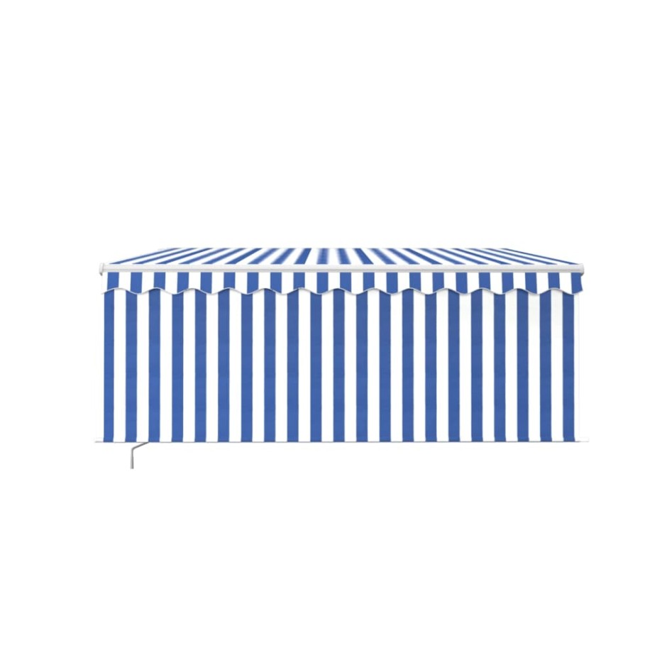 Toldo retráctil manual con persiana azul y blanco 3,5x2,5