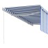 Toldo retráctil manual con persiana azul y blanco 3,5x2,5
