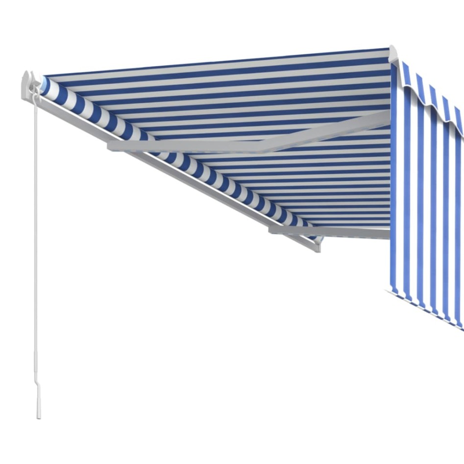 Toldo retráctil manual con persiana azul y blanco 3,5x2,5